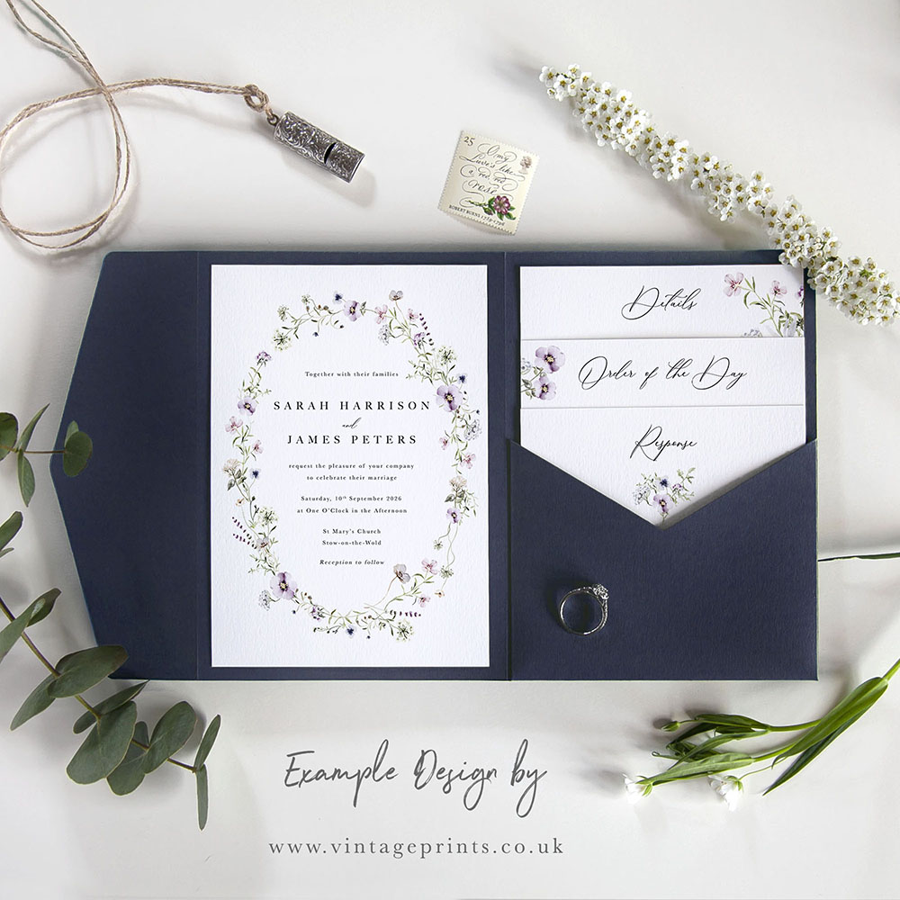 DIY Navy Blue Pocketfold Envelopes 5x7" Vintage Prints